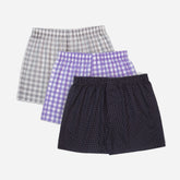 Men's 100% Cotton Boxer Shorts Waistband Check Print Boxers - Pack of 3